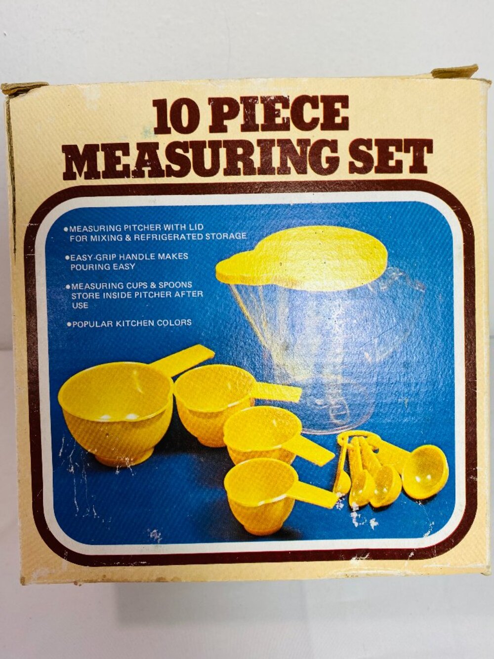 VNTG Dansk 10-Pc Yellow Measuring Pitcher/Cups/Spoons Set, Boxed, Unused, 1970's